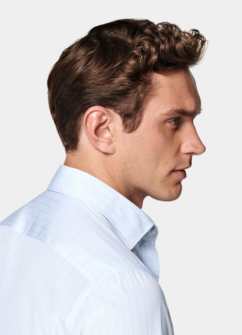 Light Blue Striped Widespread Collar Shirt
