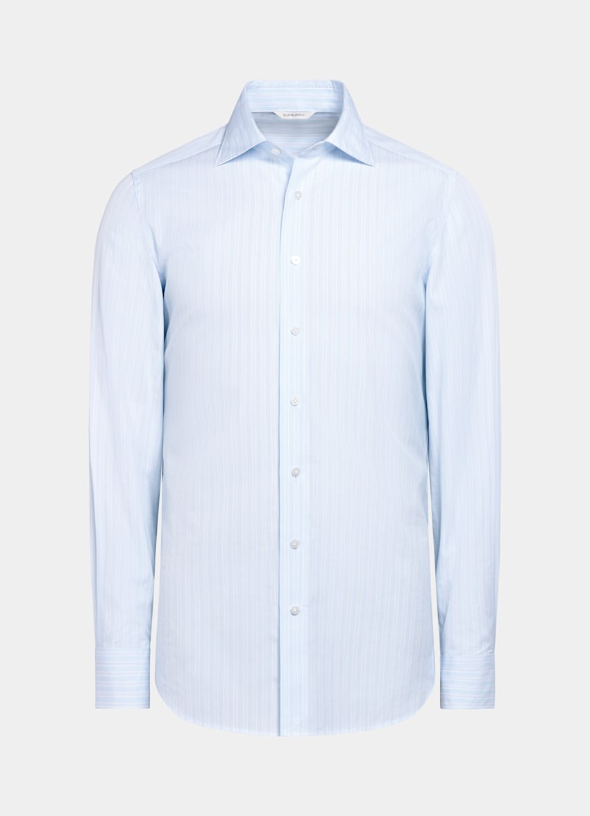 Light Blue Striped Widespread Collar Shirt
