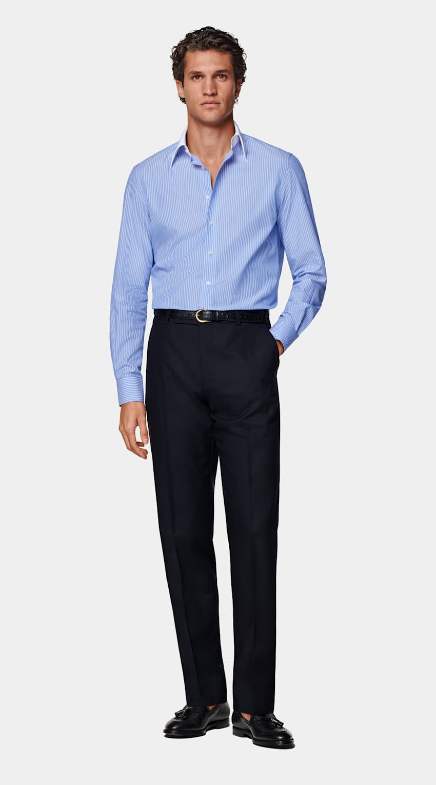 Light Blue Striped Point Collar Shirt