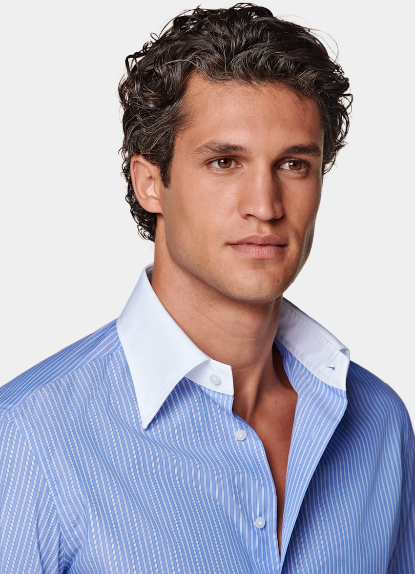 Light Blue Striped Point Collar Shirt