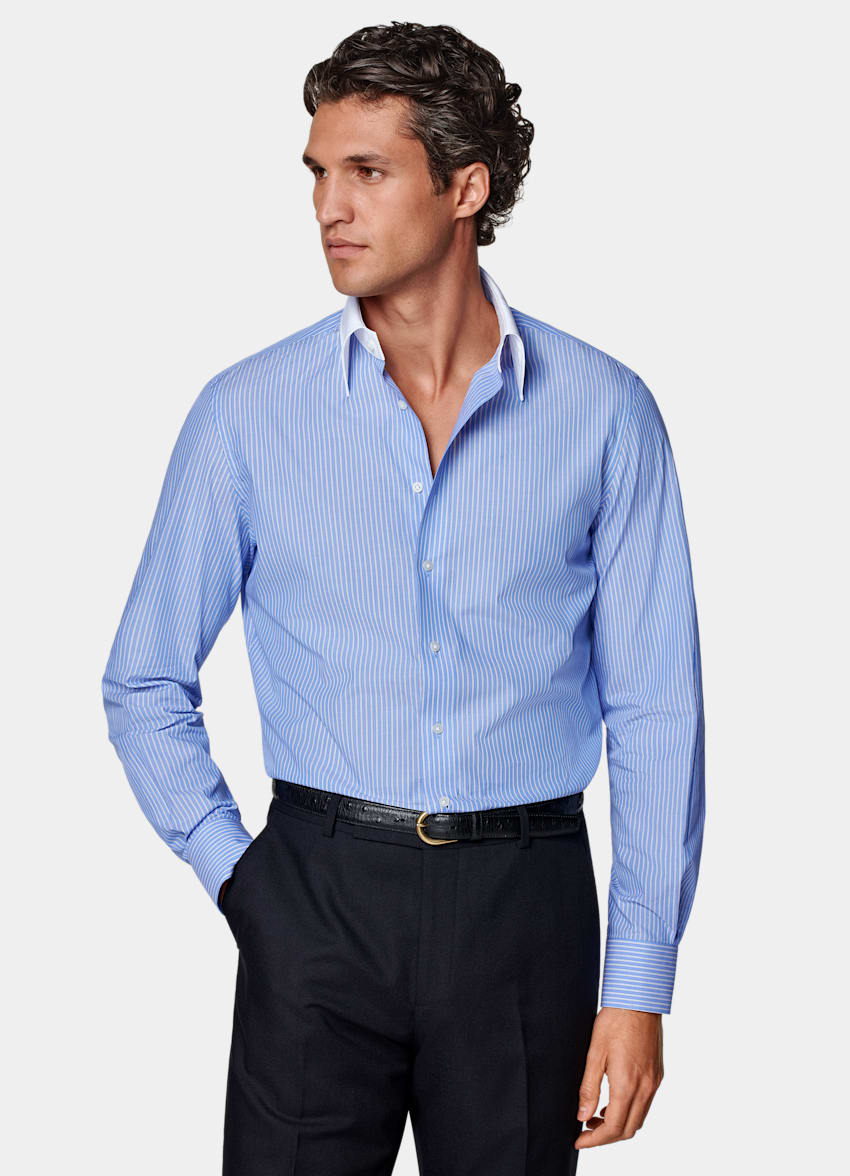 Light Blue Striped Point Collar Shirt