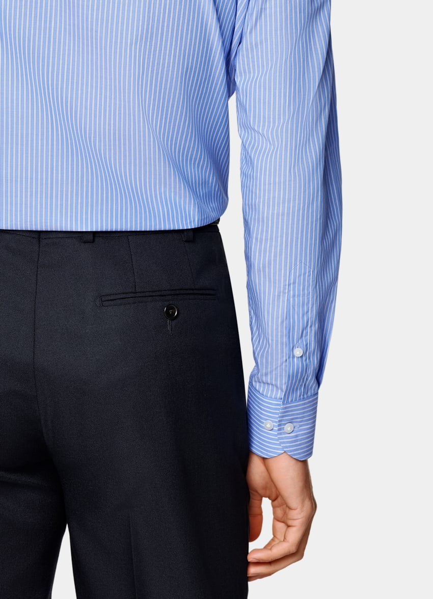 Light Blue Striped Point Collar Shirt