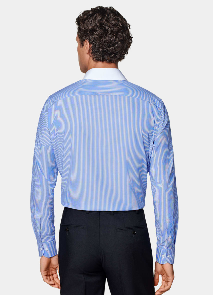 Light Blue Striped Point Collar Shirt