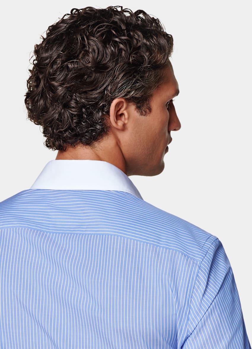Light Blue Striped Point Collar Shirt
