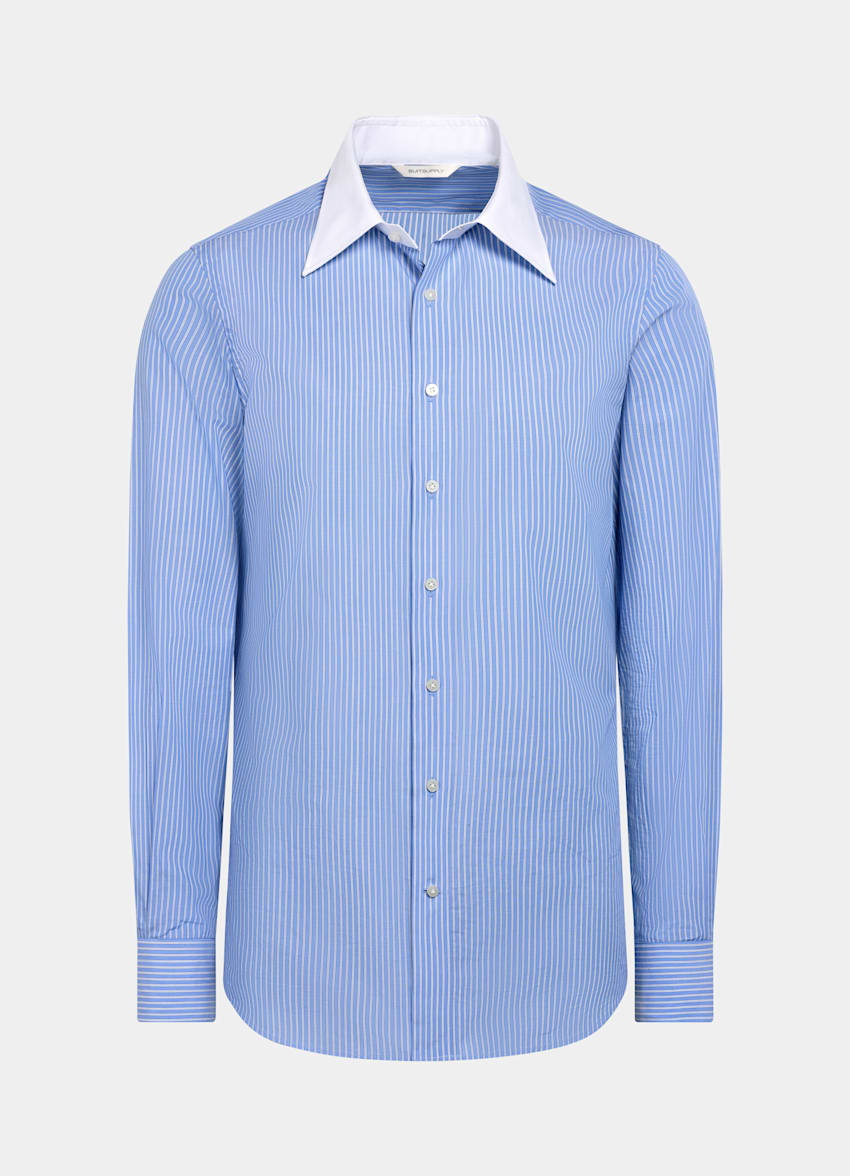 Light Blue Striped Point Collar Shirt