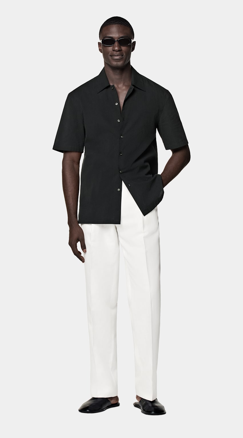 Black Cotton Short Sleeve Shirt