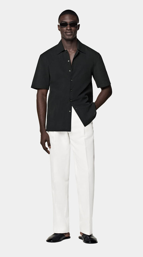 Black Cotton Short Sleeve Shirt