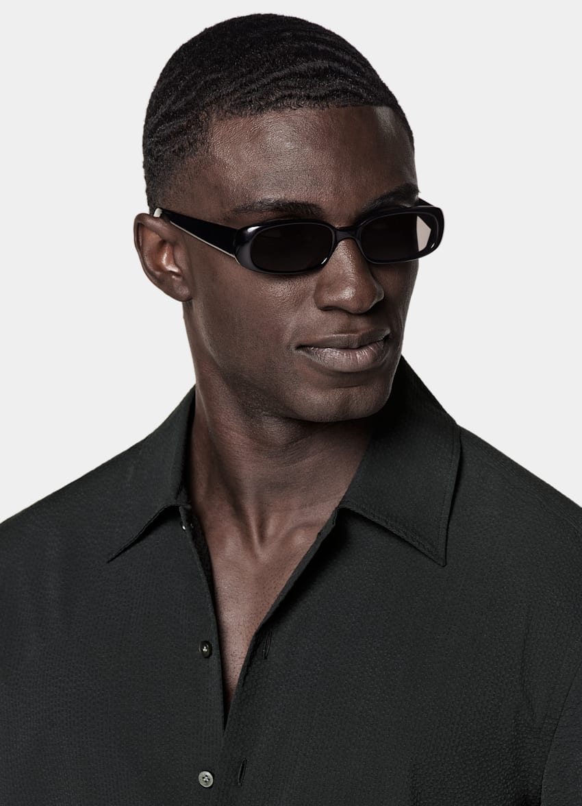 Black Cotton Short Sleeve Shirt