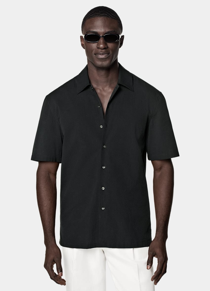 Black Cotton Short Sleeve Shirt