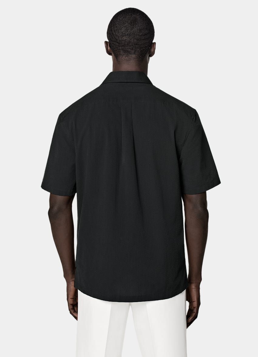 Black Cotton Short Sleeve Shirt