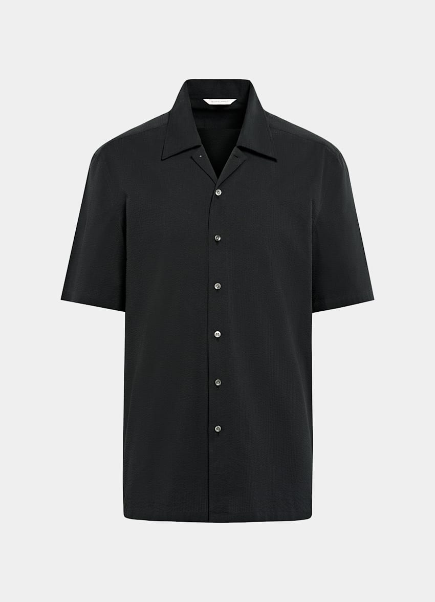 Black Cotton Short Sleeve Shirt