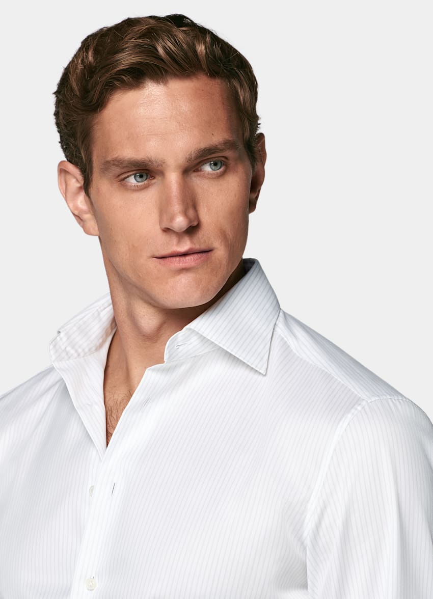 Light Grey Striped Widespread Collar Shirt