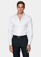 Light Grey Striped Widespread Collar Shirt