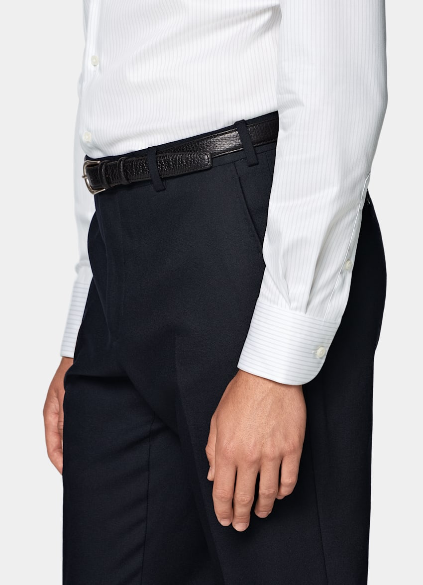 Light Grey Striped Widespread Collar Shirt