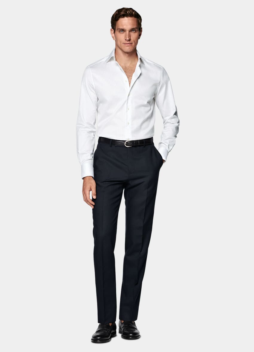Light Grey Striped Widespread Collar Shirt