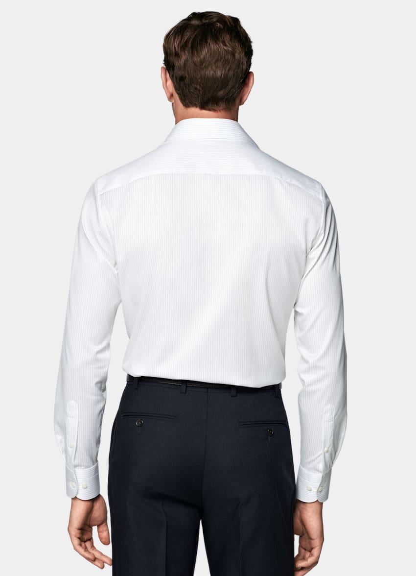Light Grey Striped Widespread Collar Shirt