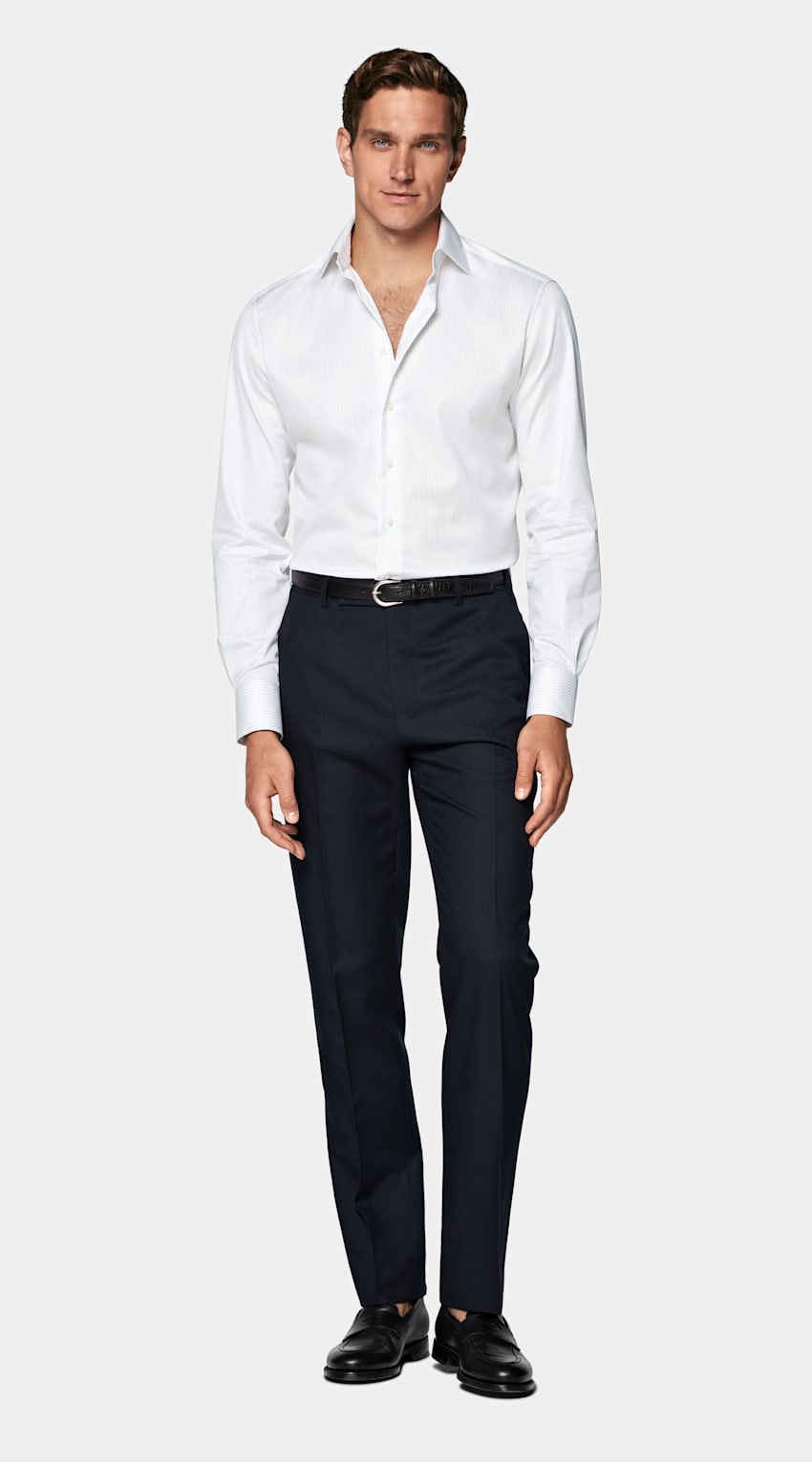 Light Grey Striped Widespread Collar Shirt