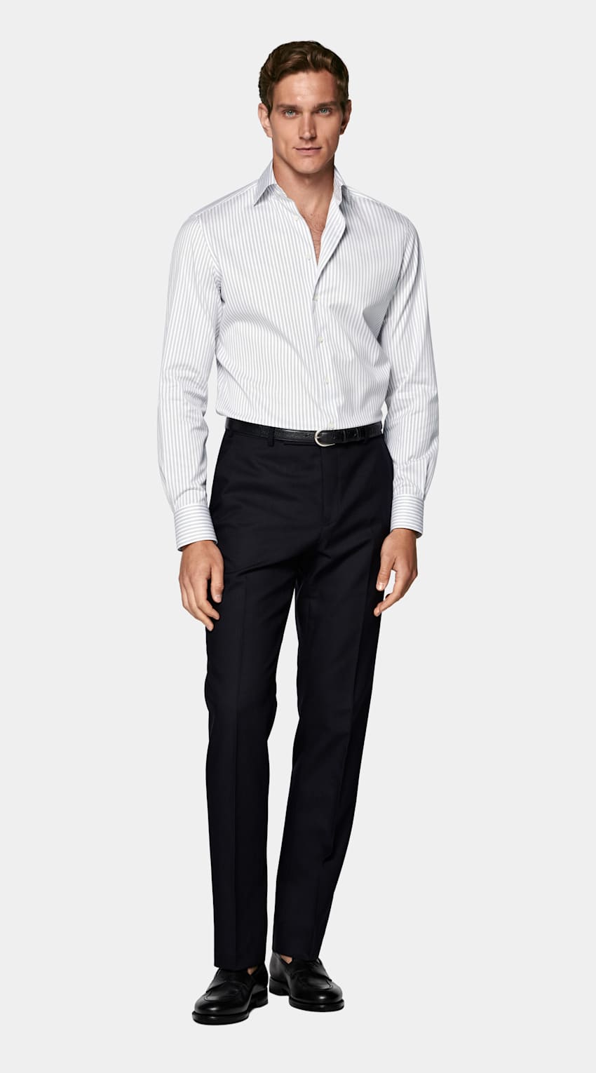 Navy Striped Widespread Collar Shirt