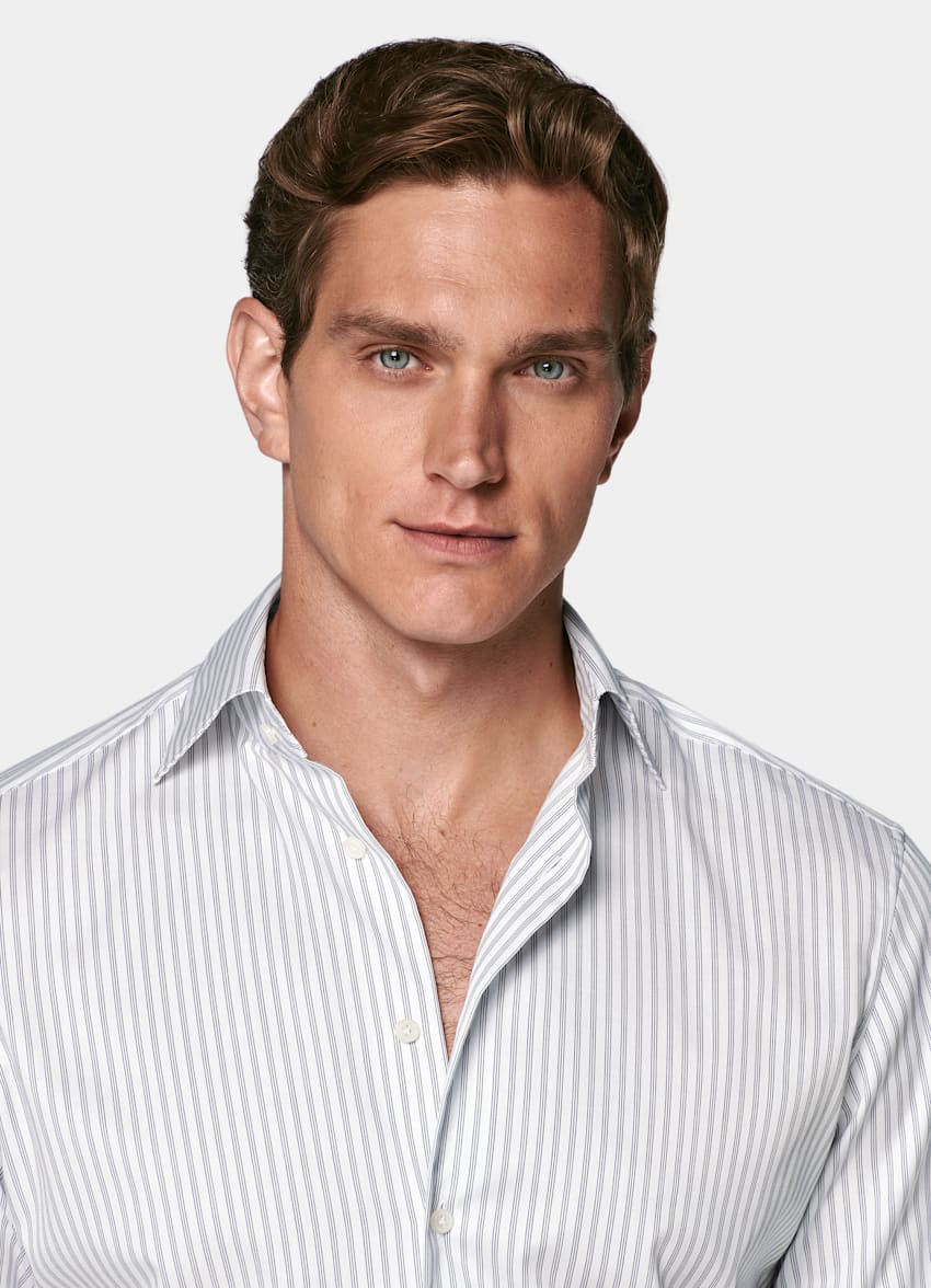 Navy Striped Widespread Collar Shirt