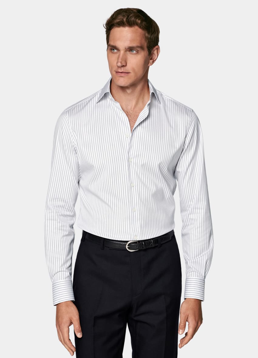 Navy Striped Widespread Collar Shirt