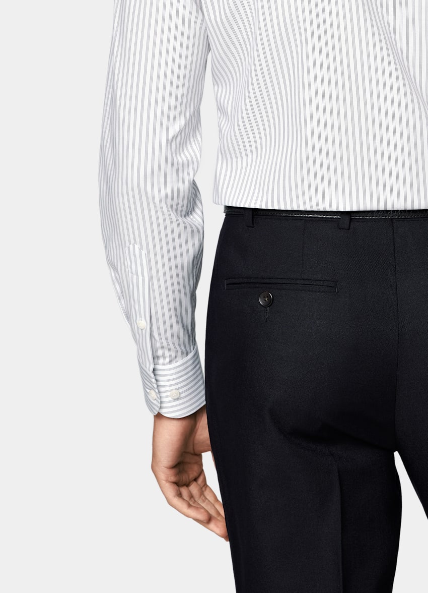 Navy Striped Widespread Collar Shirt