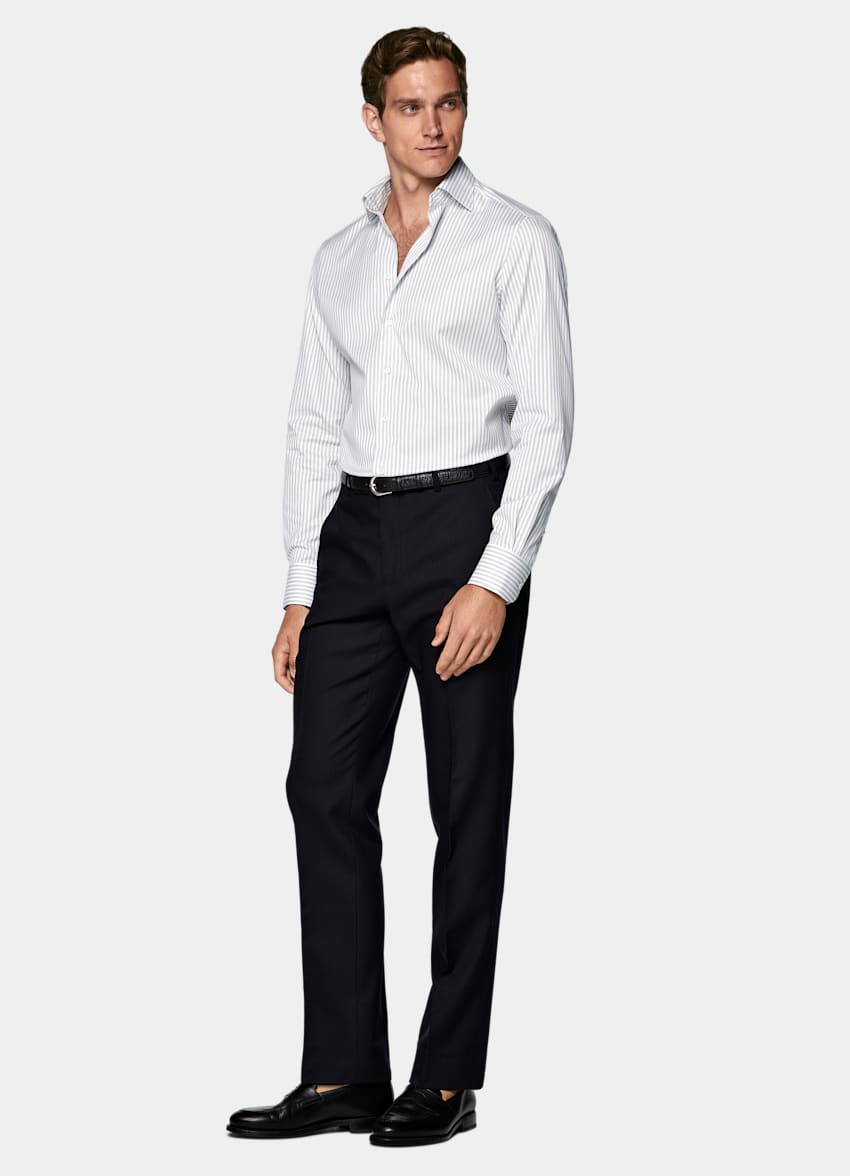 Navy Striped Widespread Collar Shirt