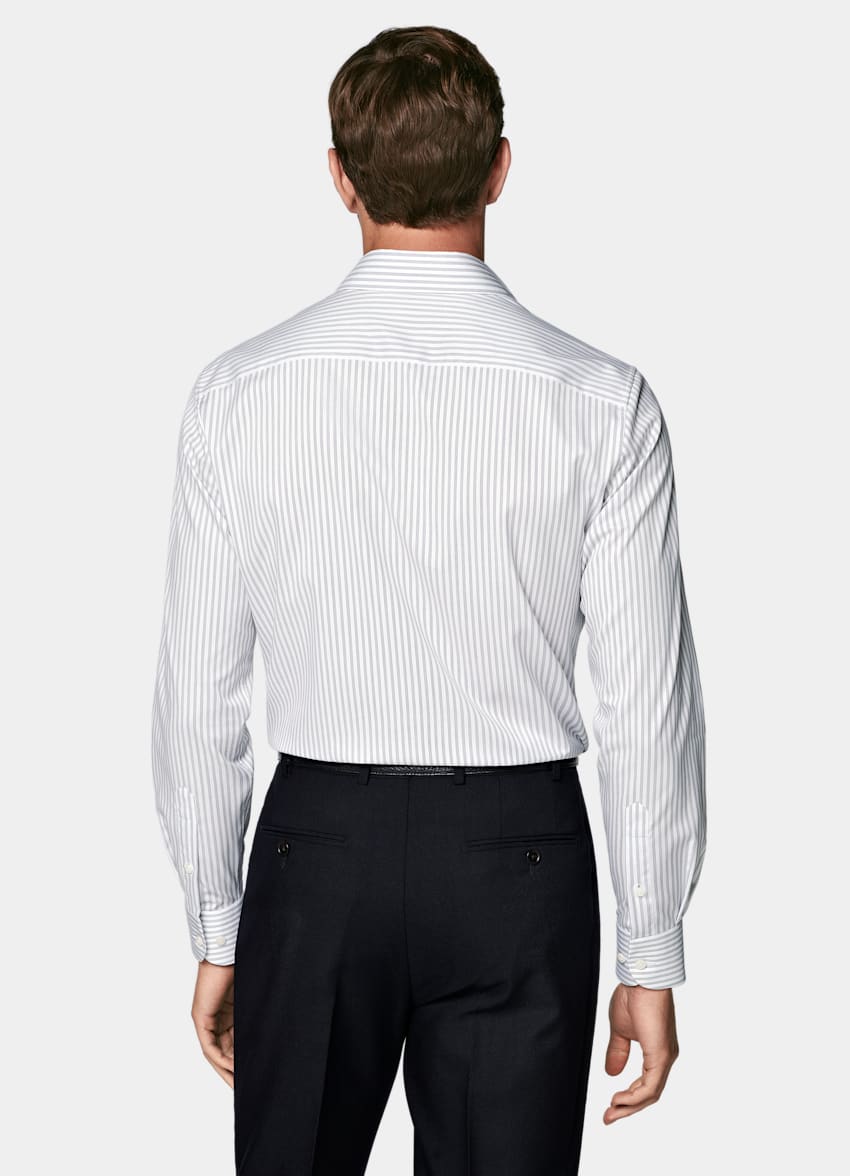 Navy Striped Widespread Collar Shirt