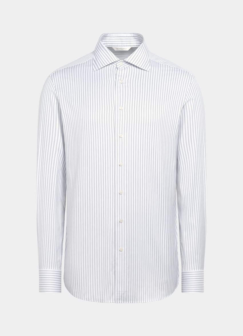 Navy Striped Widespread Collar Shirt