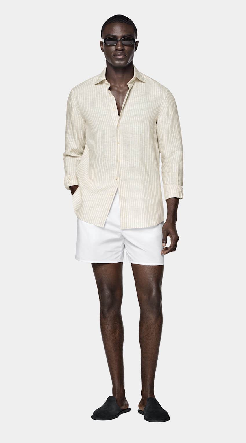 Light Brown Striped Linen Shirt