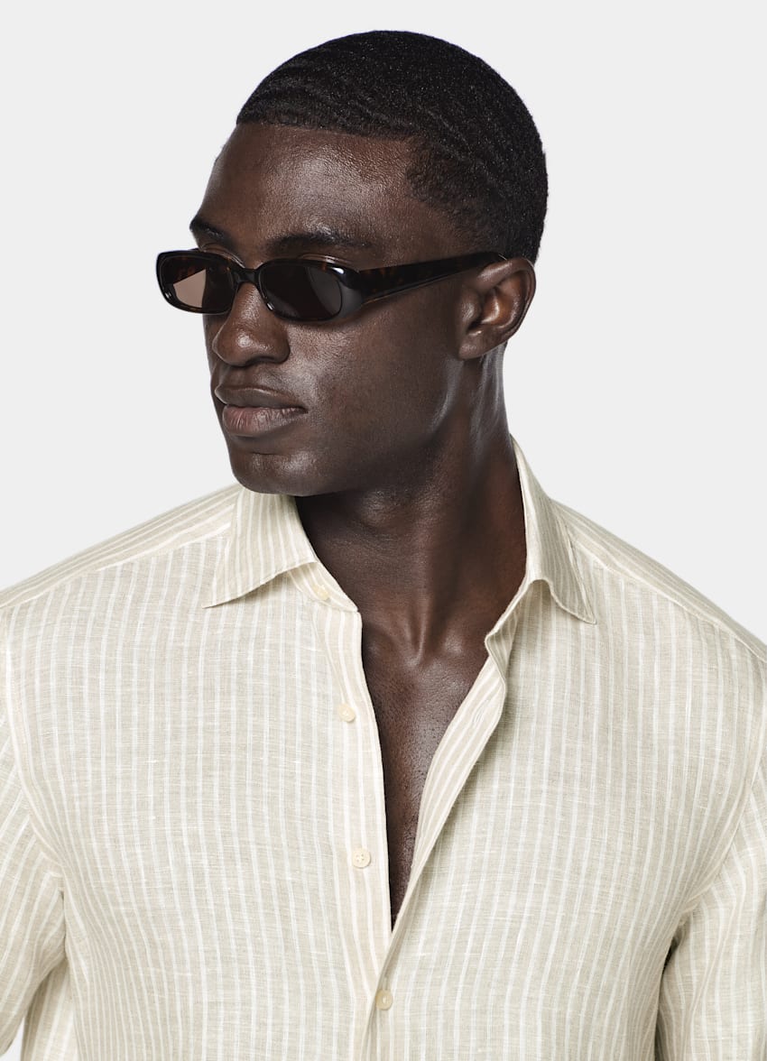 Light Brown Striped Linen Shirt