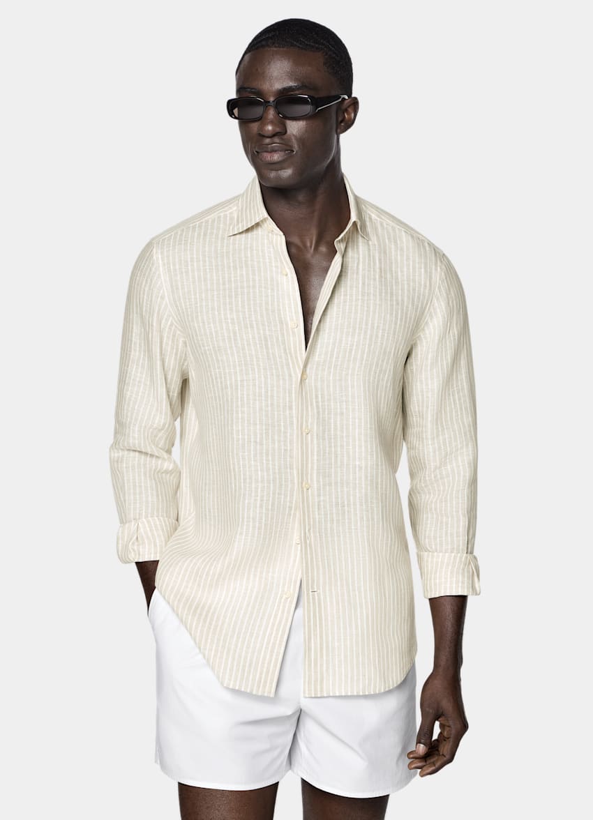 Light Brown Striped Linen Shirt