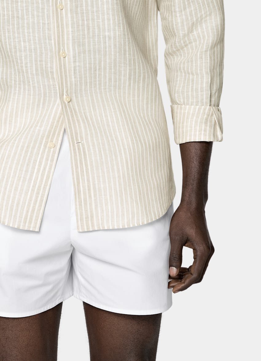 Light Brown Striped Linen Shirt