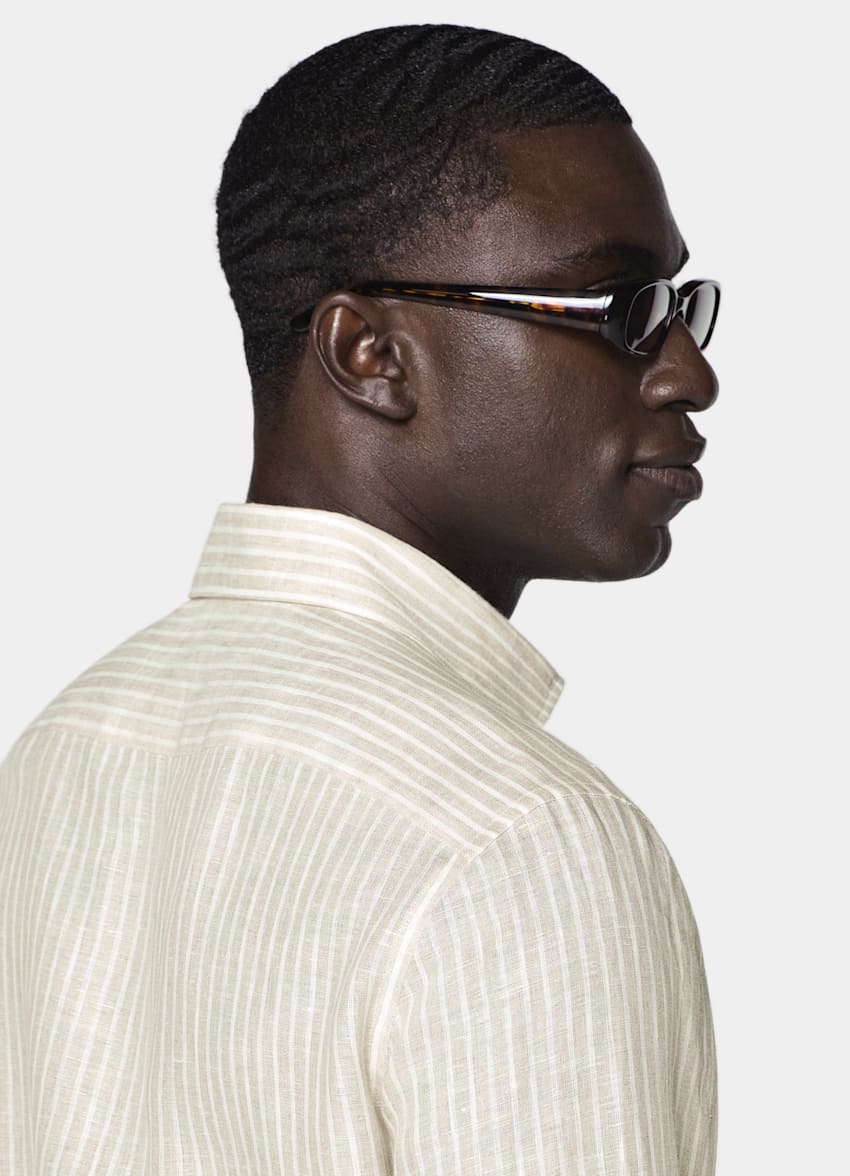 Light Brown Striped Linen Shirt