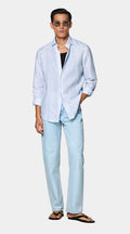 Mid Blue Striped Linen Shirt