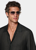 Black Viscose Linen Short Sleeve Shirt
