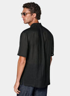 Black Viscose Linen Short Sleeve Shirt