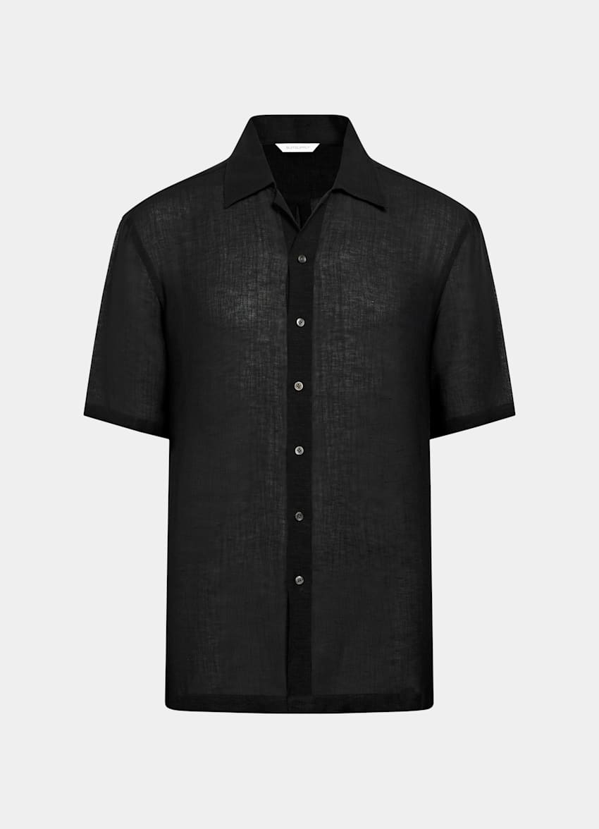 Black Viscose Linen Short Sleeve Shirt