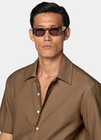 Mid Brown Cotton Short Sleeve Shirt