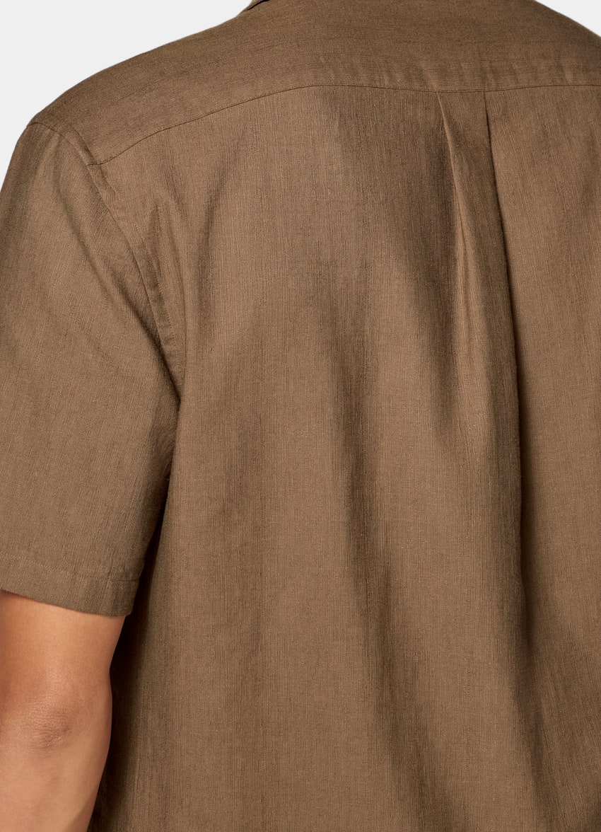 Mid Brown Cotton Short Sleeve Shirt