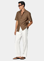 Mid Brown Cotton Short Sleeve Shirt