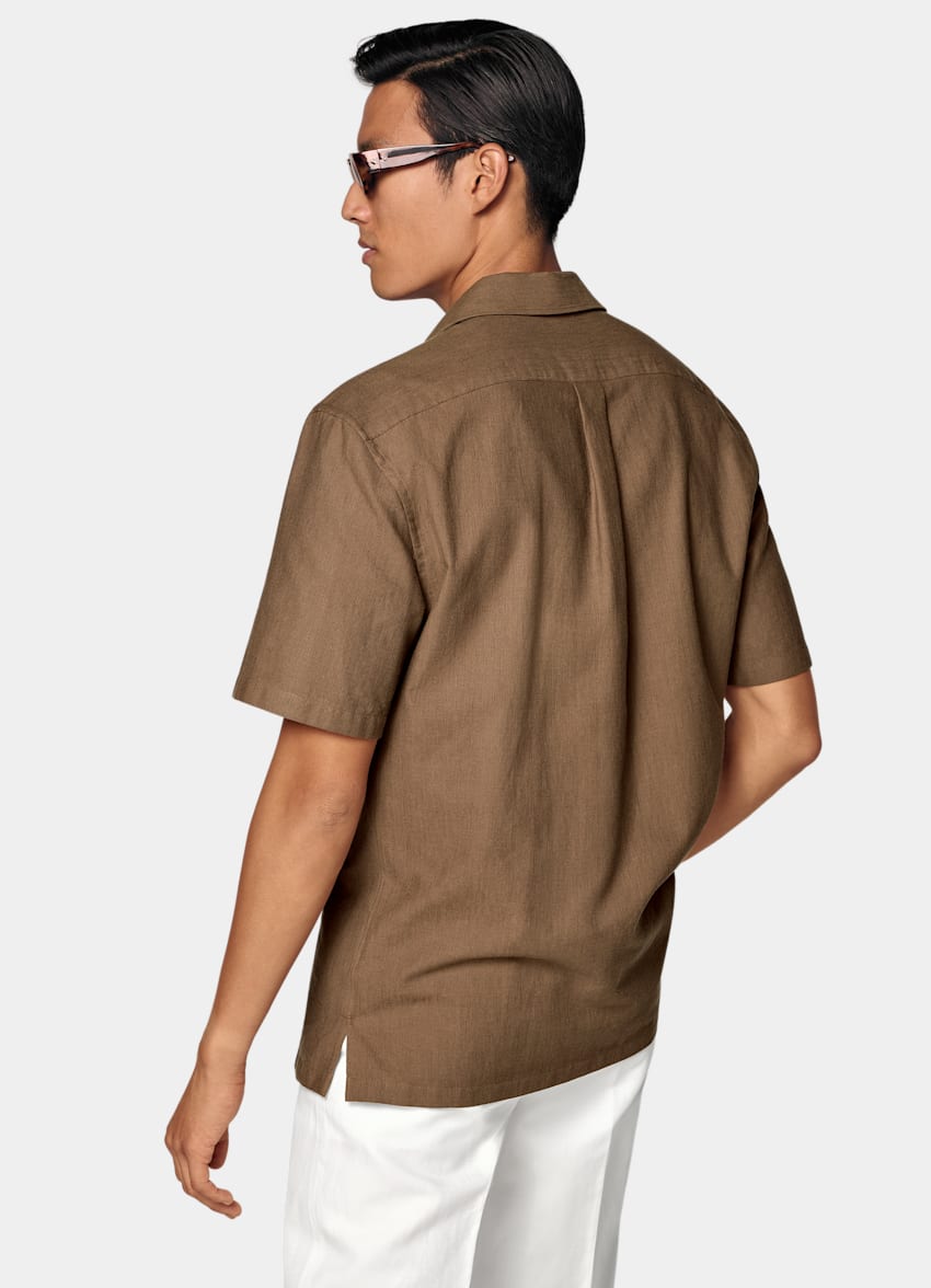 Mid Brown Cotton Short Sleeve Shirt