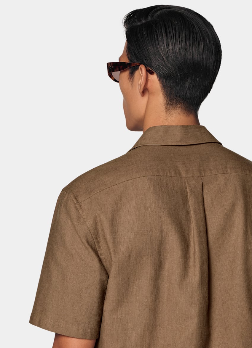 Mid Brown Cotton Short Sleeve Shirt