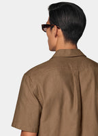 Mid Brown Cotton Short Sleeve Shirt