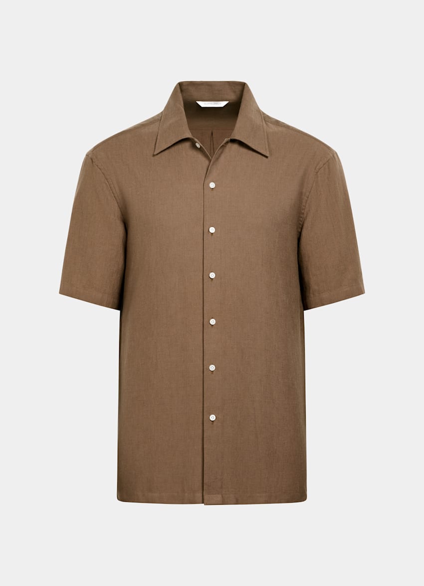 Mid Brown Cotton Short Sleeve Shirt
