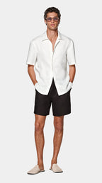 Light Grey Striped Linen Lyocell Short Sleeve Shirt