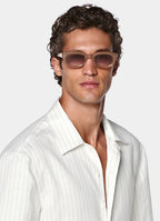 Light Grey Striped Linen Lyocell Short Sleeve Shirt