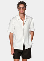 Light Grey Striped Linen Lyocell Short Sleeve Shirt