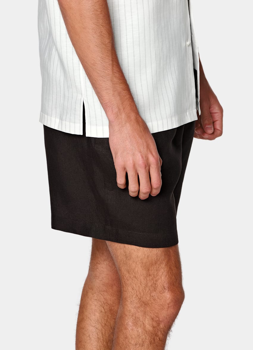 Light Grey Striped Linen Lyocell Short Sleeve Shirt