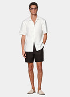 Light Grey Striped Linen Lyocell Short Sleeve Shirt