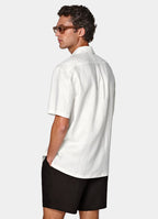Light Grey Striped Linen Lyocell Short Sleeve Shirt